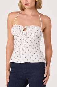 ASTR the Label Lizzie Polka Dot Lace Trim Halter Top
