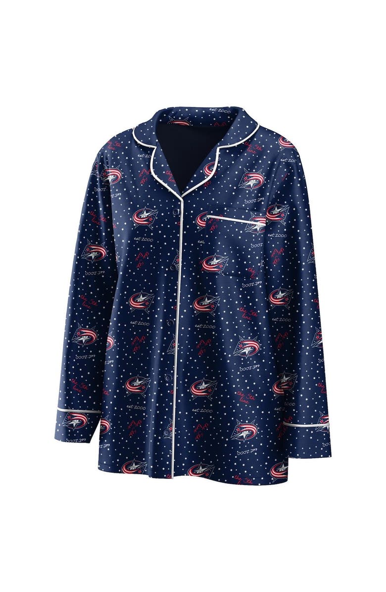WEAR by Erin Andrews Women's WEAR by Erin Andrews Navy Columbus Blue Jackets Long Sleeve Button-Up Shirt & Pants Sleep Set, Alternate, color, 