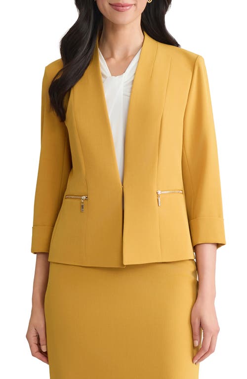 Kasper Plus Size Cuffed Kiss-front Blazer In Yellow