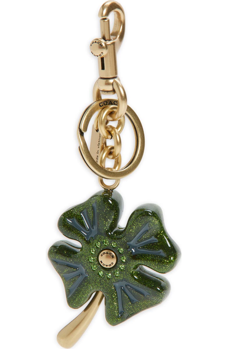 COACH Four Leaf Clover Bag Charm, Main, color, Green Multi