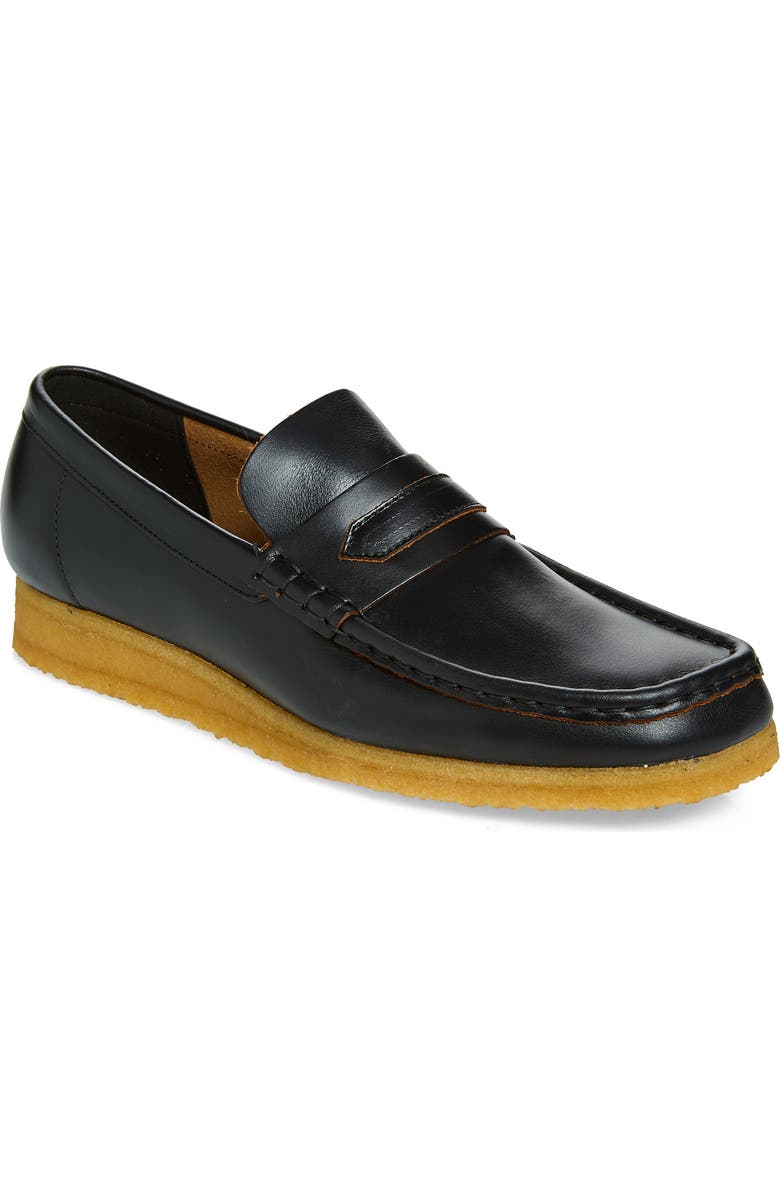 Clarks<sup>®</sup> Wallabee Penny Loafer, Main, color, Blk Smooth