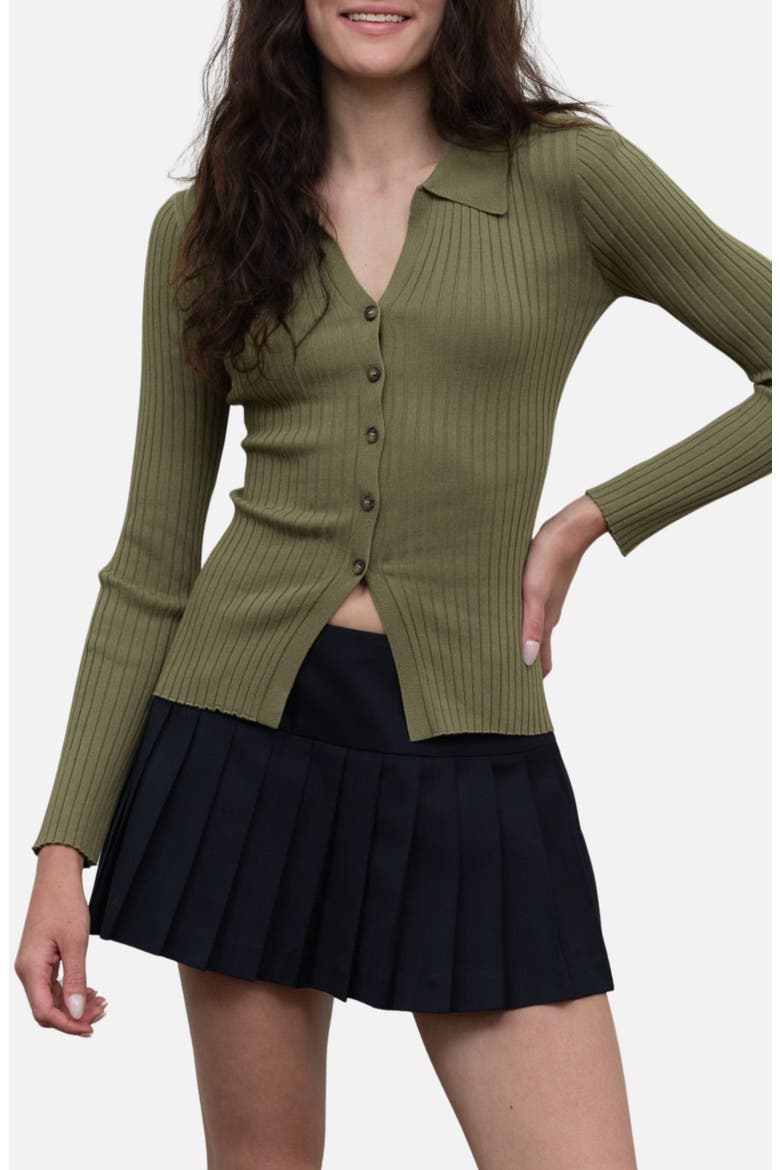 Collared Rib Cardigan, Main, color, OLIVE