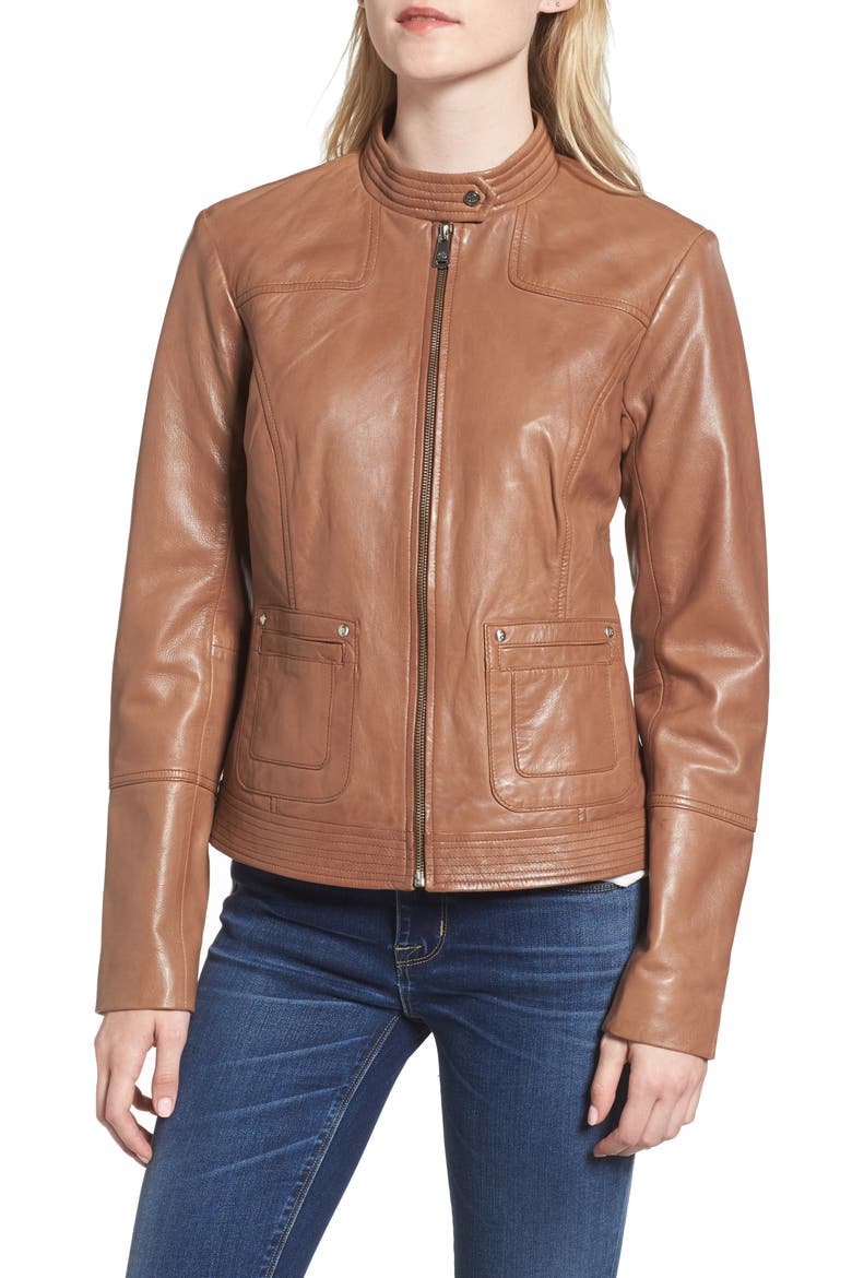 Leather Moto Jacket, Alternate, color, TOBACCO