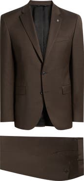 AllSaints Ross Slim Fit Solid Brown Stretch Wool Suit