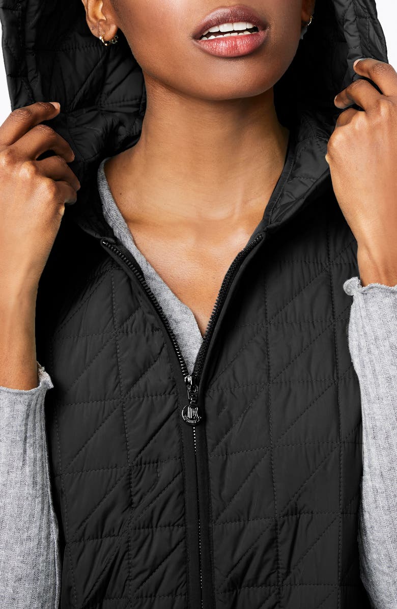 Bernardo Recycled Polyester Quilted Long Vest with Hood, Alternate, color,