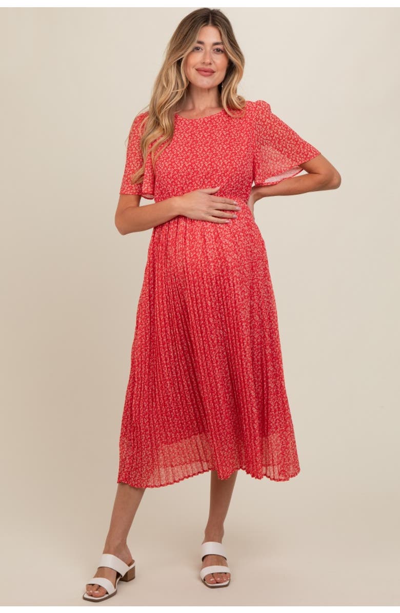 PinkBlush Floral Pleated Midi Dress, Main, color, 