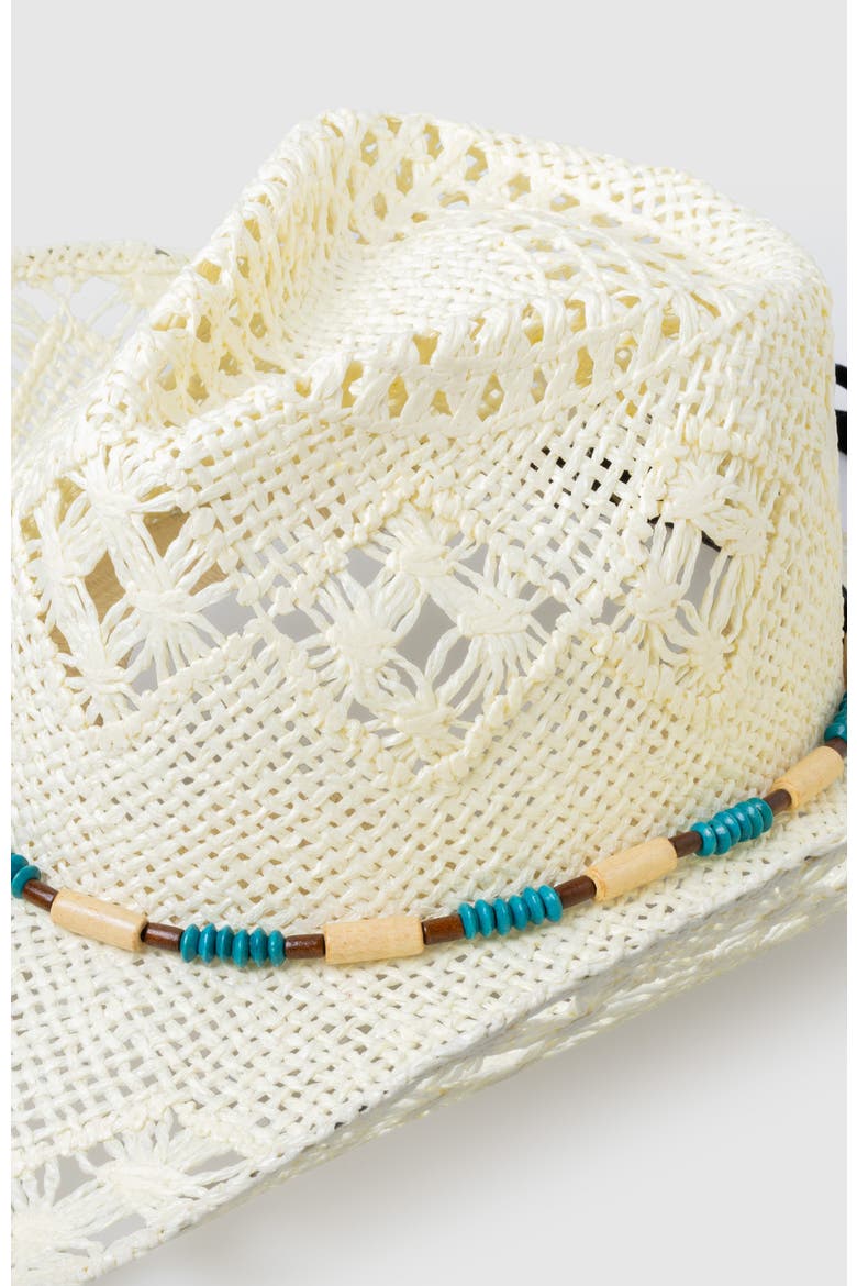 Twister Star  Handwoven Straw Sun Hat - Bohemian Summer Cowboy Hat, Alternate, color, White  / Turquoise