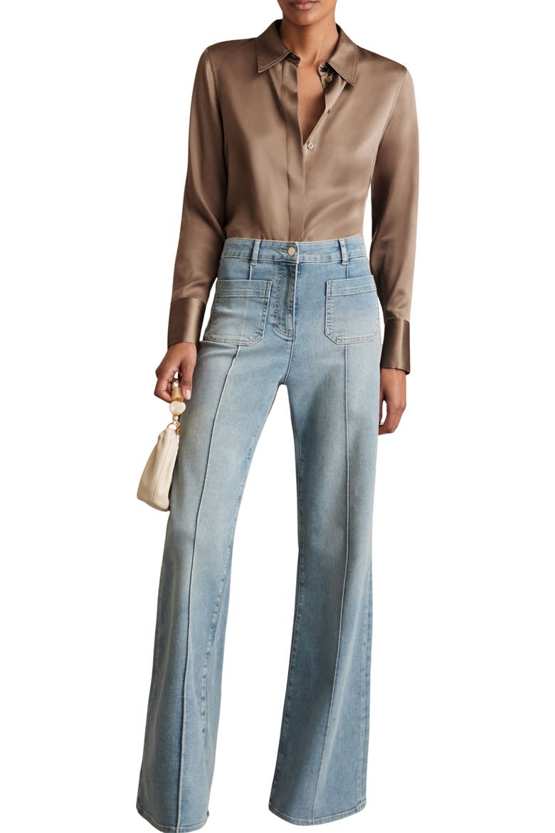 Ameira Silk Satin Button-Up Shirt, Alternate, color, TAUPE BROWN