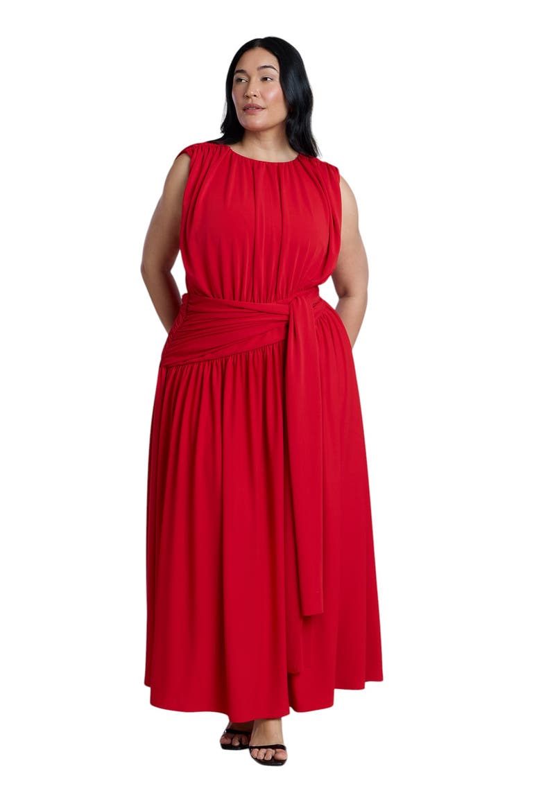 Tie Detail Drop Waist Maxi Dress, Main, color, BARBADOS CHERRY