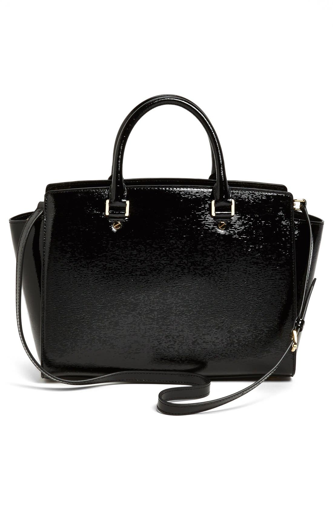 'Selma - Large' Leather Satchel, Alternate, color, BLACK PATENT