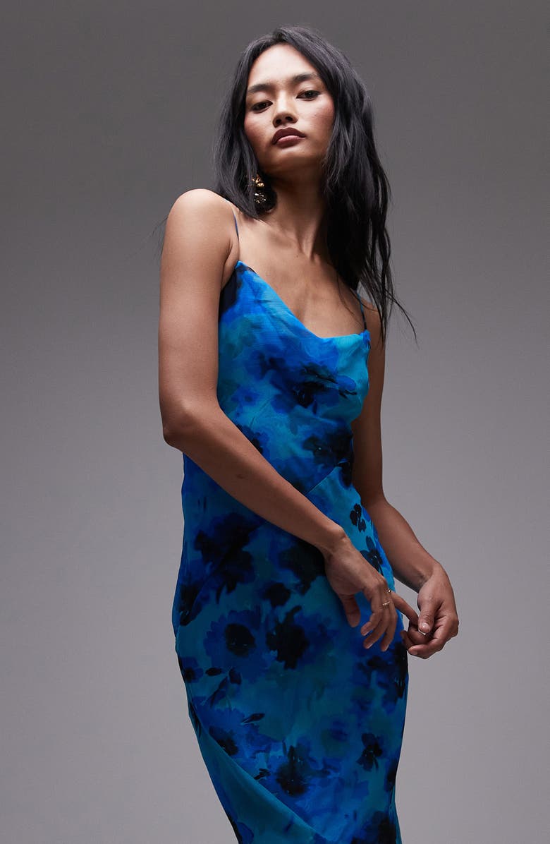 Topshop Floral Print Satin Dress, Alternate, color,