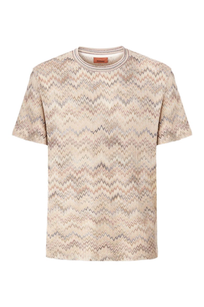 Crew-neck Cotton T-shirt With Dégradé Snake Pattern, Alternate, color, Beige& White