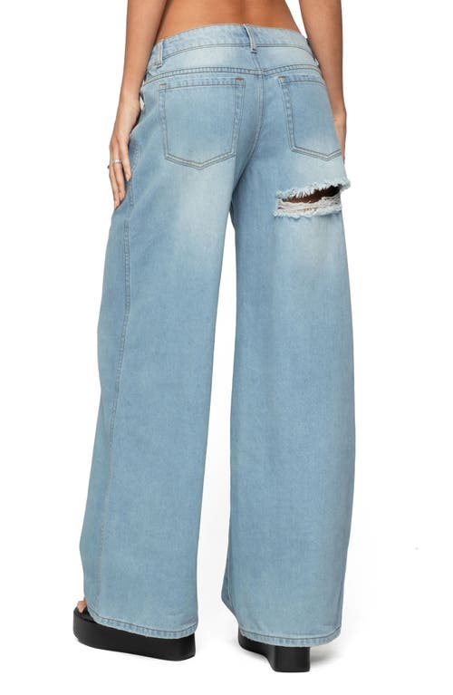 Edikted Ripley Ripped Low Rise Wide Leg Jeans In Blue