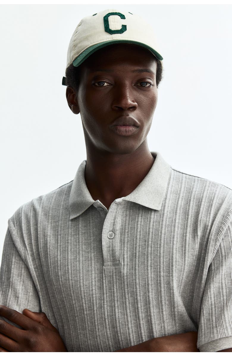 H&M Slim Fit Textured Jersey Polo Shirt, Alternate, color, Light Gray Melange