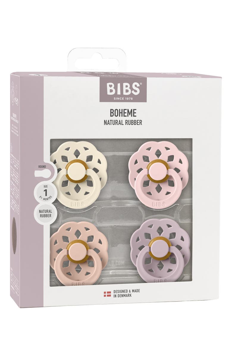 BIBS Boheme 4-Pack Pacifier Set - Size 1, Alternate, color, Ivory/ Blush/ Blossom/ Lilac