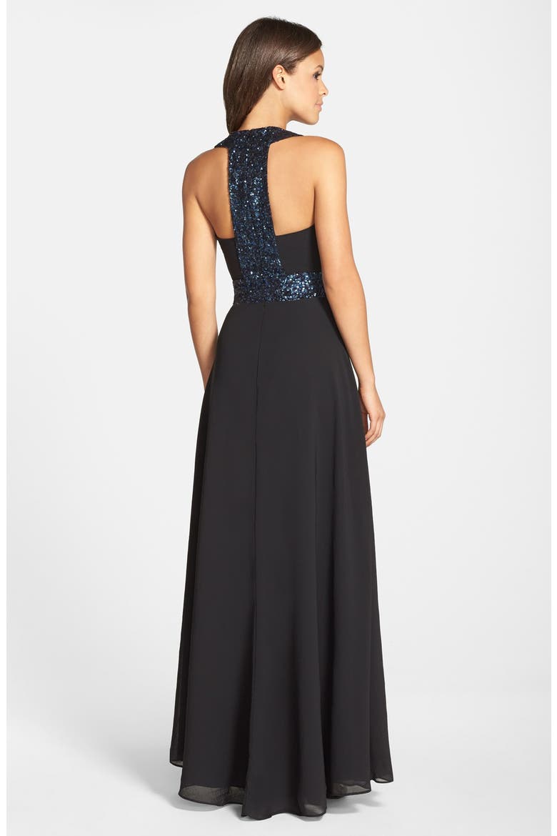 Delani Crepe Gown, Alternate, color, BLACK/ PEACOCK