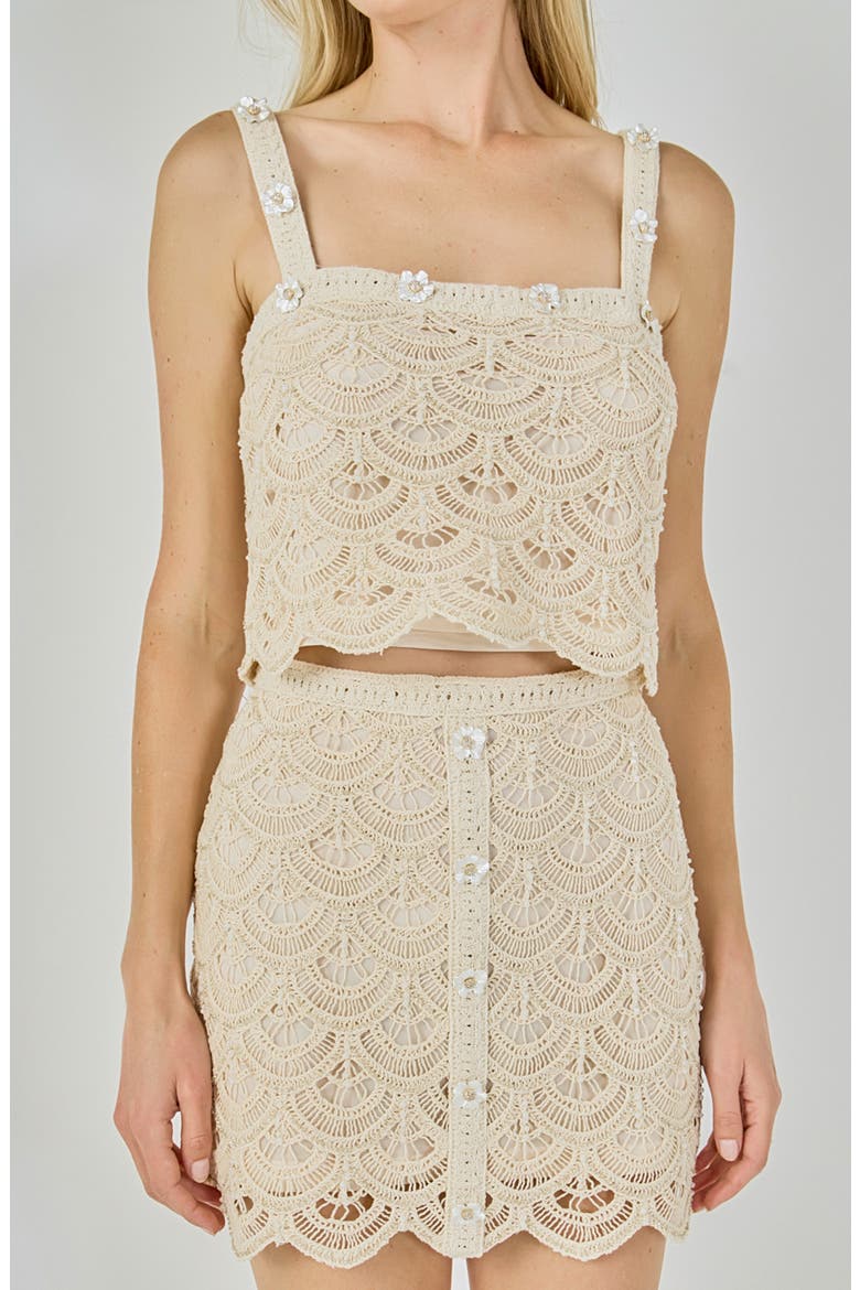Embellished Crop Cotton Blend Lace Camisole Top, Alternate, color, NATURAL