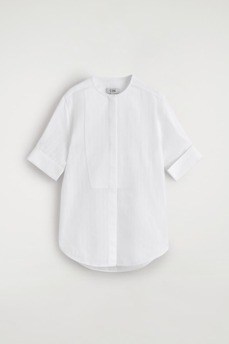 Bib-front Stripe-jacquard Cotton Shirt, Alternate, color, WHITE