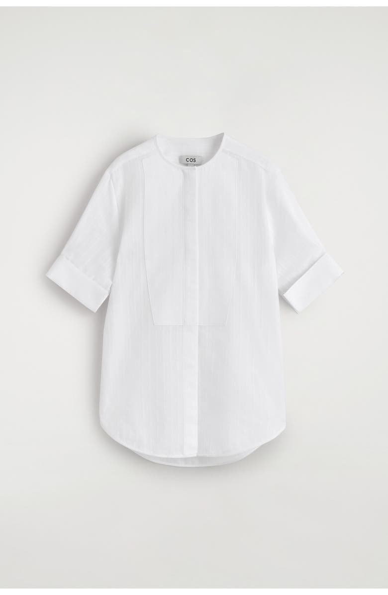 COS Bib-front Stripe-jacquard Cotton Shirt, Alternate, color, White