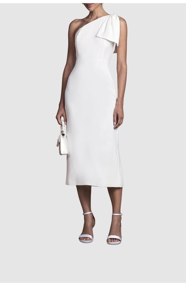 Coast Bow One Shoulder Midi Wedding Dress, Alternate, color, Ivory