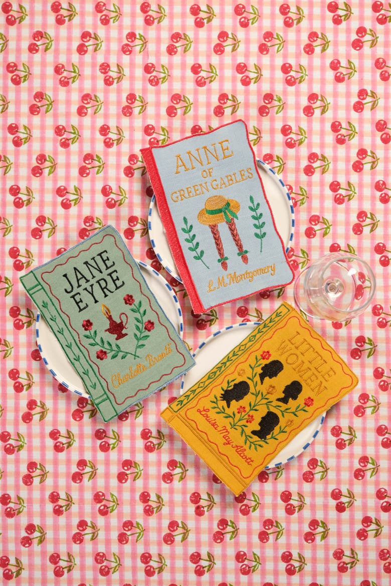 Literary Heroines Books Embroidered Cocktail Napkins - Set of 4, Alternate, color, Multicolor