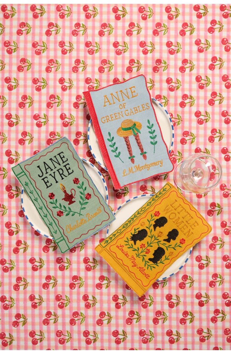 Inner Child Literary Heroines Books Embroidered Cocktail Napkins - Set of 4, Alternate, color, Multicolor