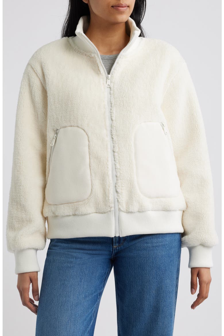 Fleece Bomber Jacket, Alternate, color, CREAM
