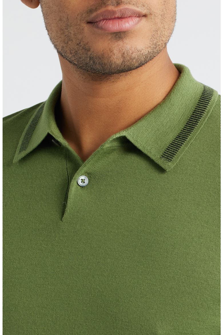 Long Sleeve Tipped Wool Polo Sweater, Alternate, color, GREEN