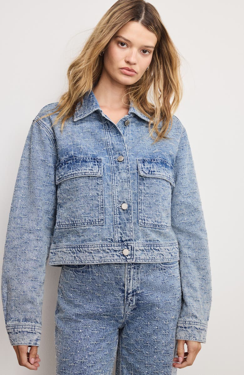 Good American Crystal Denim Jacket, Alternate, color, Indigo1070