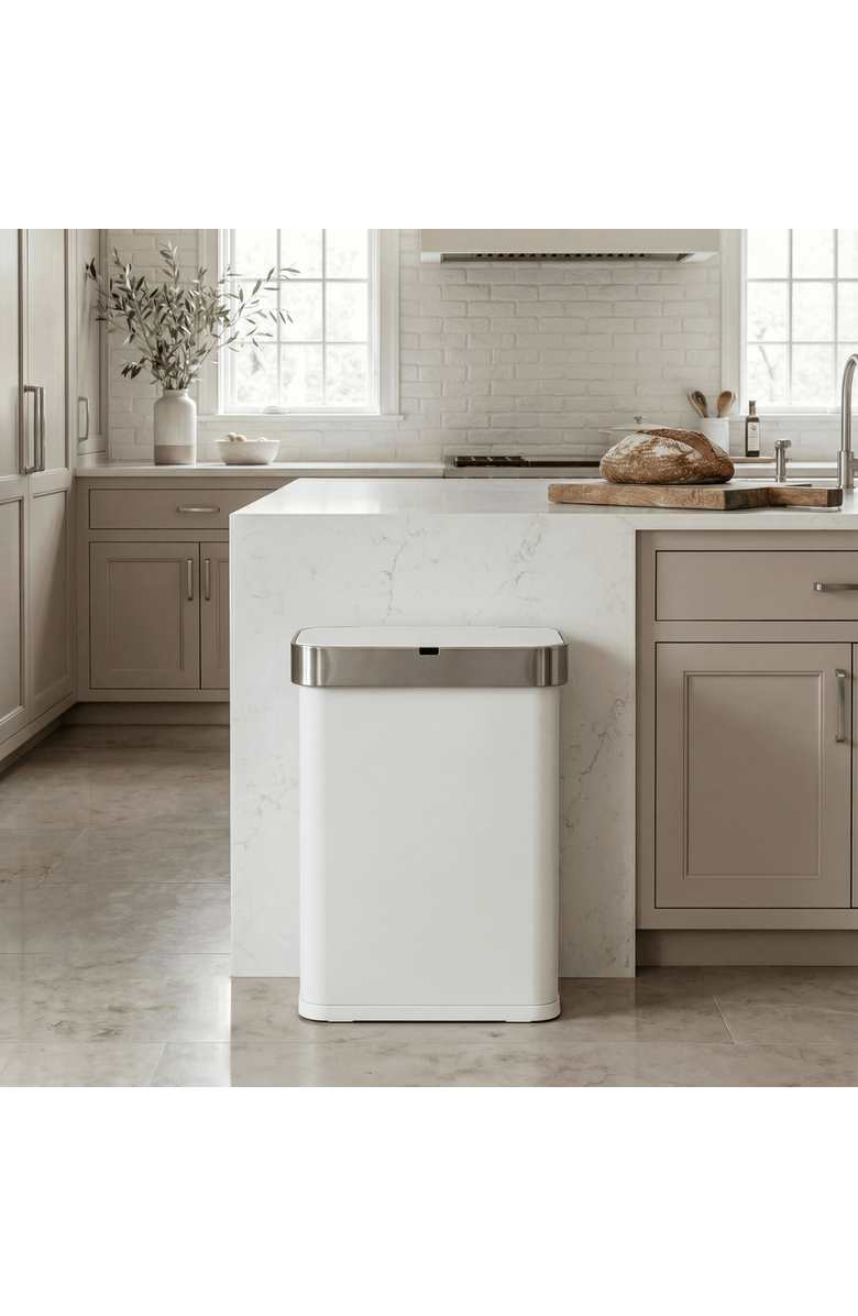 simplehuman 58L Rectangular Sensor Can with Voice and Motion Control, Alternate, color, White