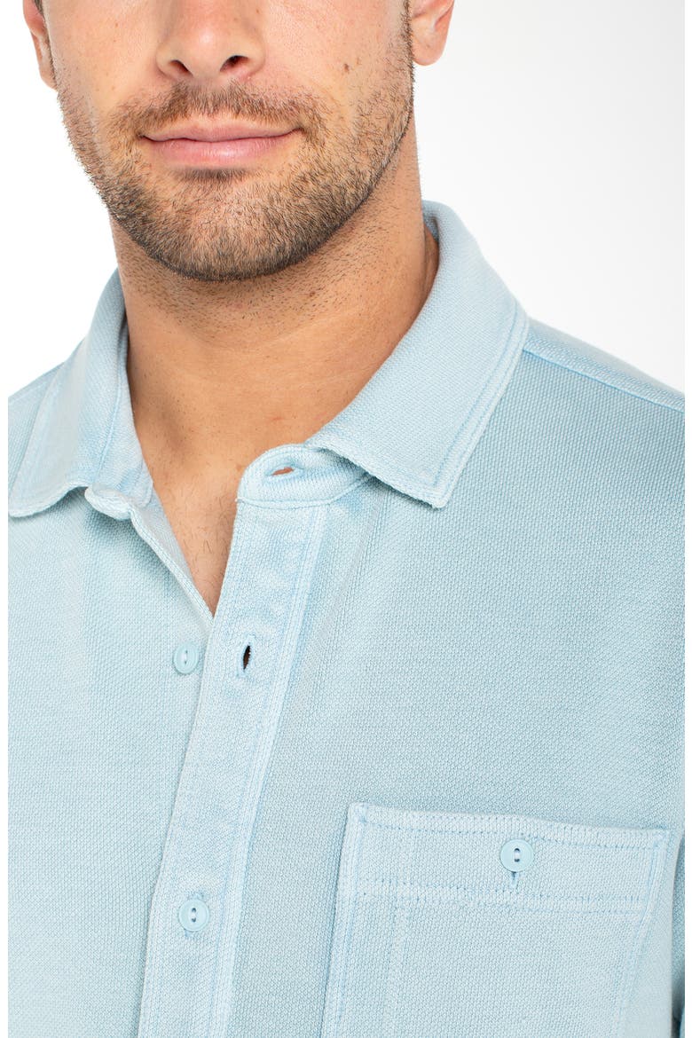 Short Sleeve Piqué Knit Button-Up Shirt, Alternate, color, BLUE AURA