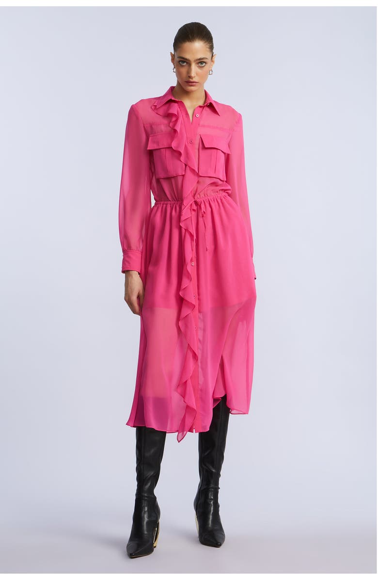 BCBGMAXAZRIA Solid Ruffle Dress, Main, color, Fuchsia Purple