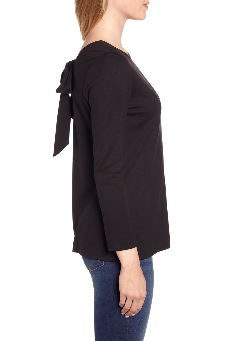 Gibson Baby Ponte Bow Back Long Sleeve Top, Alternate, color, BLACK
