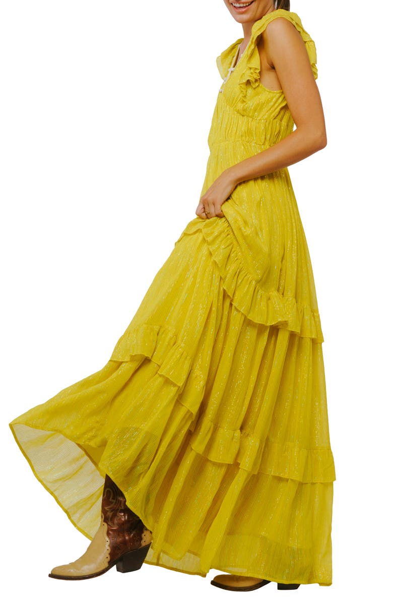 CIEBON Ryva Galey Metallic Stripe Ruffle Tiered Maxi Dress, Alternate, color, 