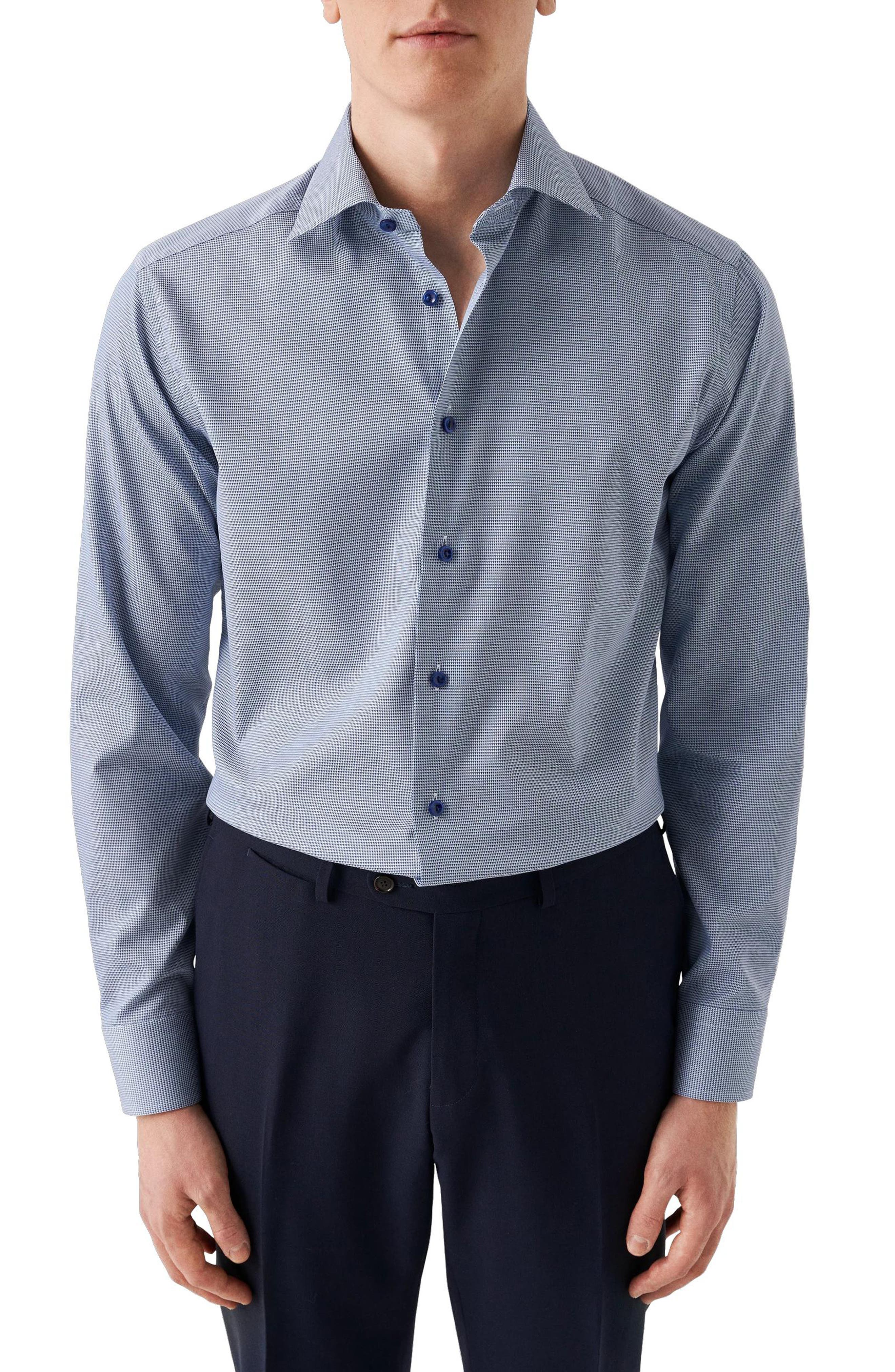 Eton Slim Fit Textured Blue Dress Shirt