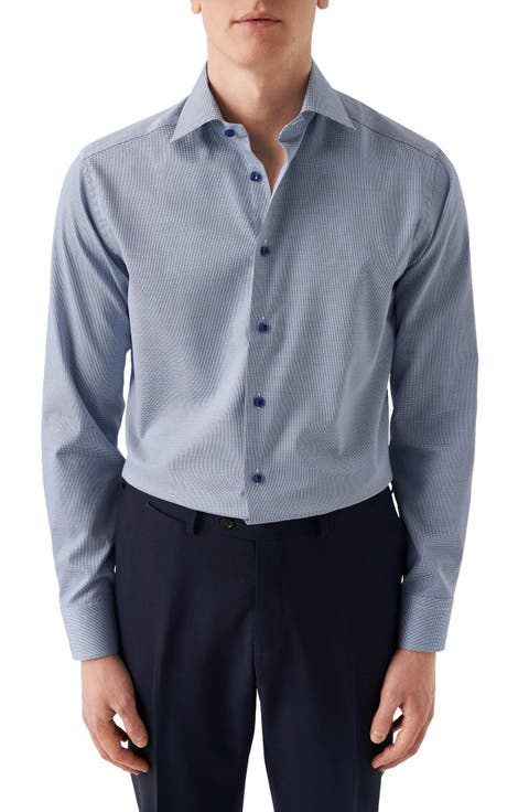 Slim Fit Textured Blue Dress Shirt