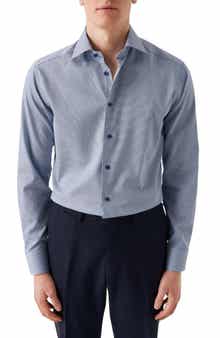 Eton Slim Fit Textured Blue Dress Shirt