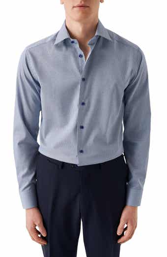 Eton Slim Fit Textured Blue Dress Shirt