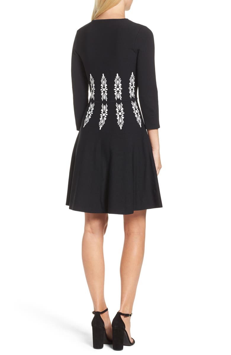 Eliza J Three-Quarter Sleeve Fit & Flare Dress, Alternate, color,