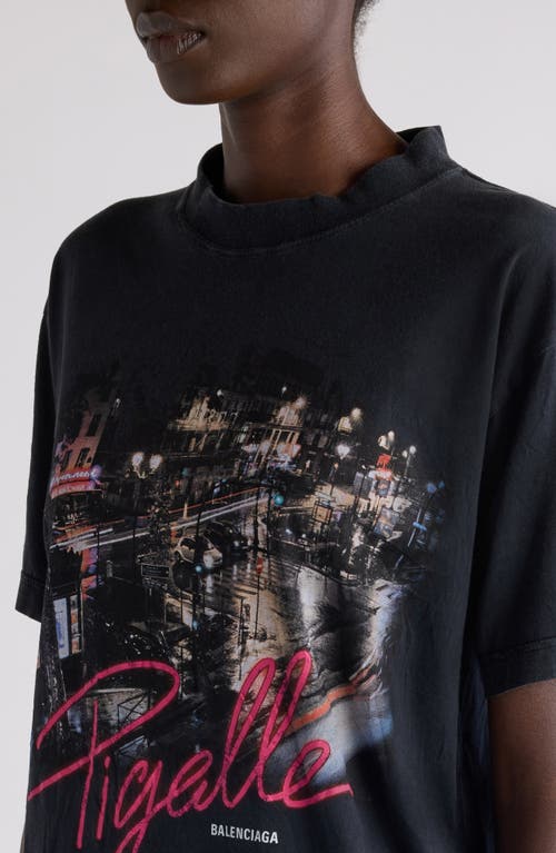 Shop Balenciaga Small Fit Pigalle Graphic T-shirt In 1041 Faded Washed Black