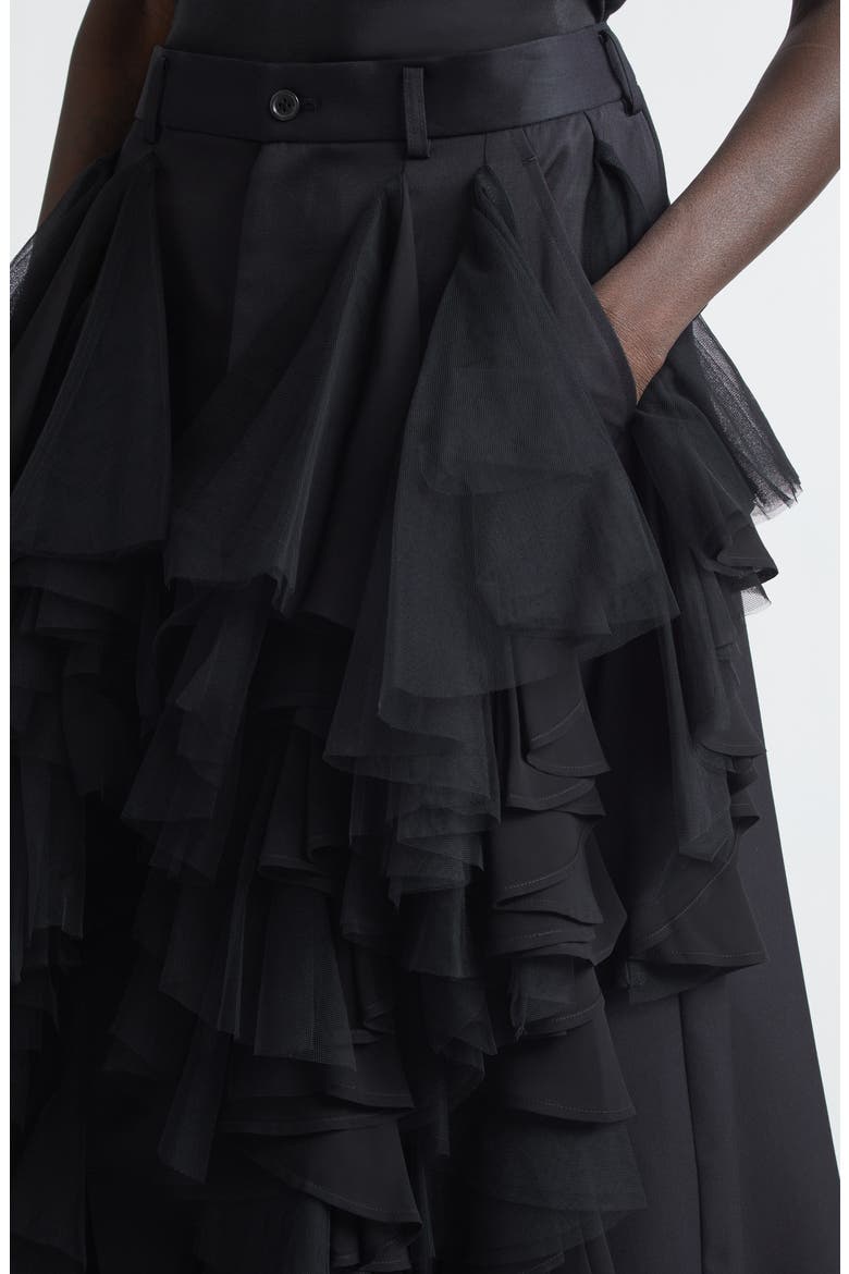 Wool Gabardine Skirt with Tulle Ruffles, Alternate, color, BLACK X BLACK
