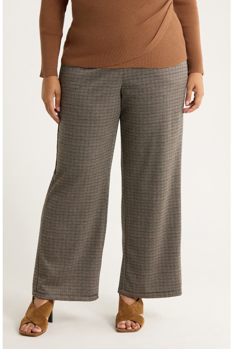 Double Knit Wide Leg Pants, Main, color, BLACK/BRN HOUNDSTOOTH