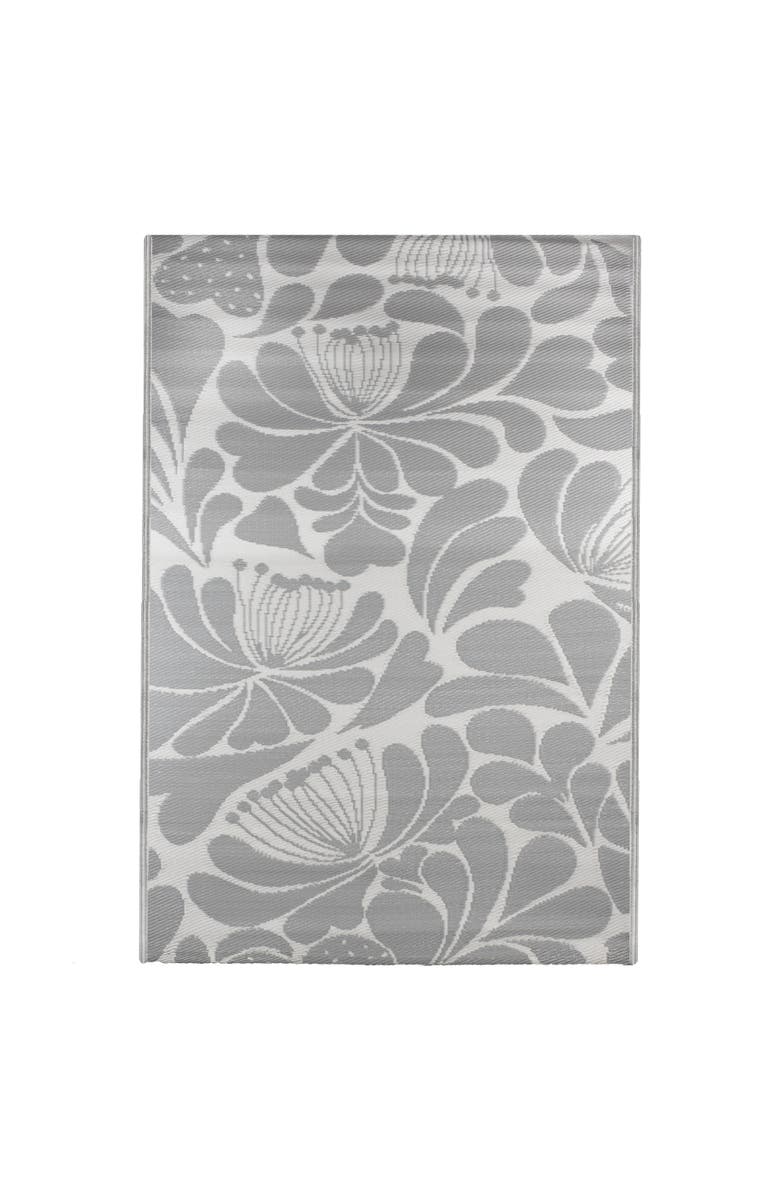 Northlight 4' x 6' Gray and Off White Floral Rectangular Outdoor Area Rug, Main, color, Gray