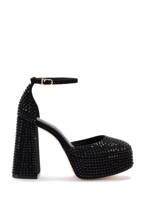 Ari Crystal Pump In Monochrome Black Suede