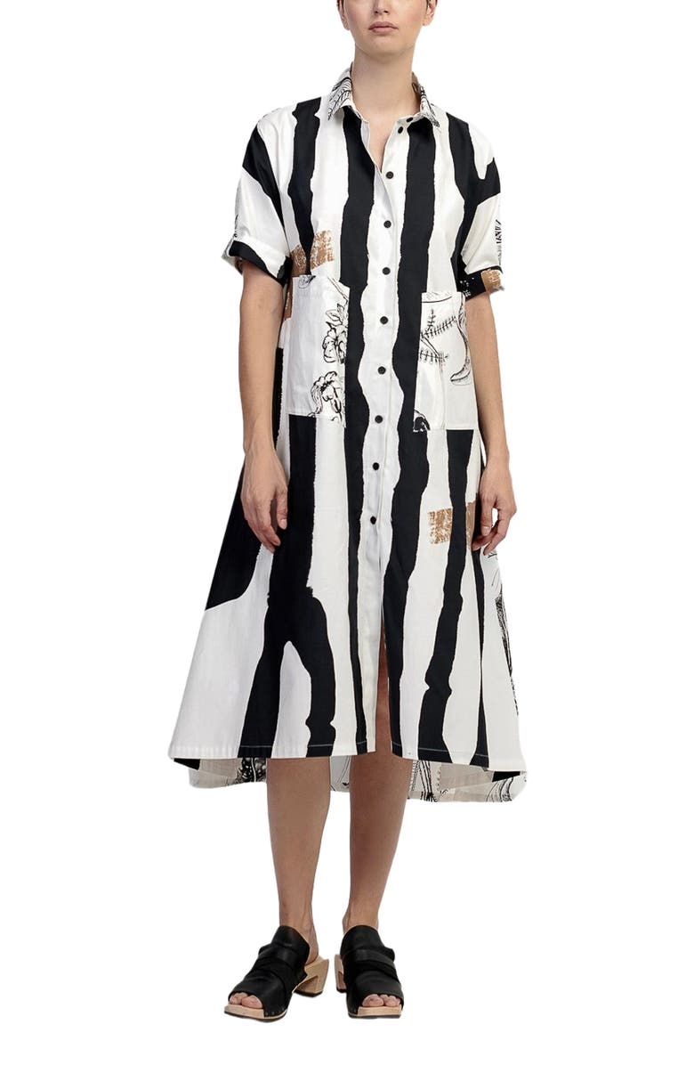 Alembika Zebra mixed print A-line maxi shirt-dress, Main, color, 