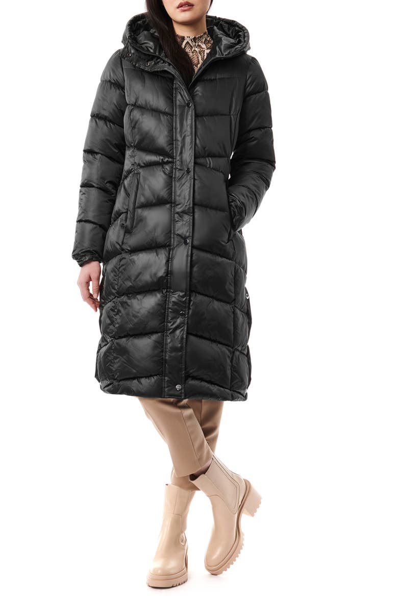 Shiny Insulated Puffer Coat, Main, color, BLACK