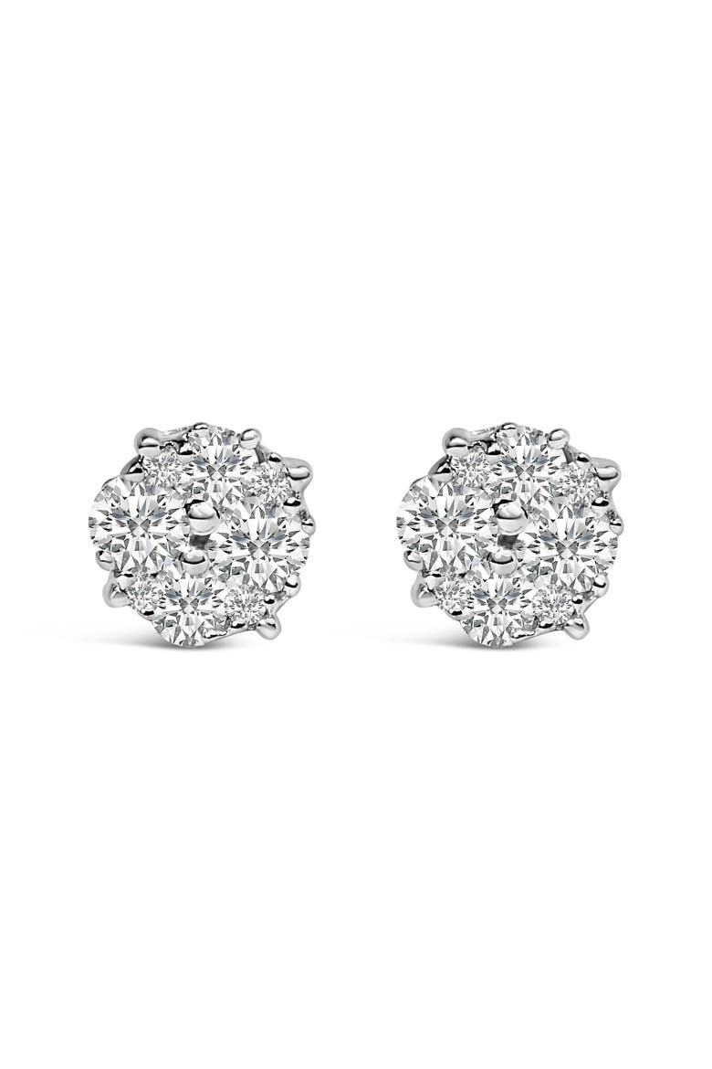 Silver 1/2 Ct Prong RoundDiamond Cluster Stud Earring, Alternate, color, White