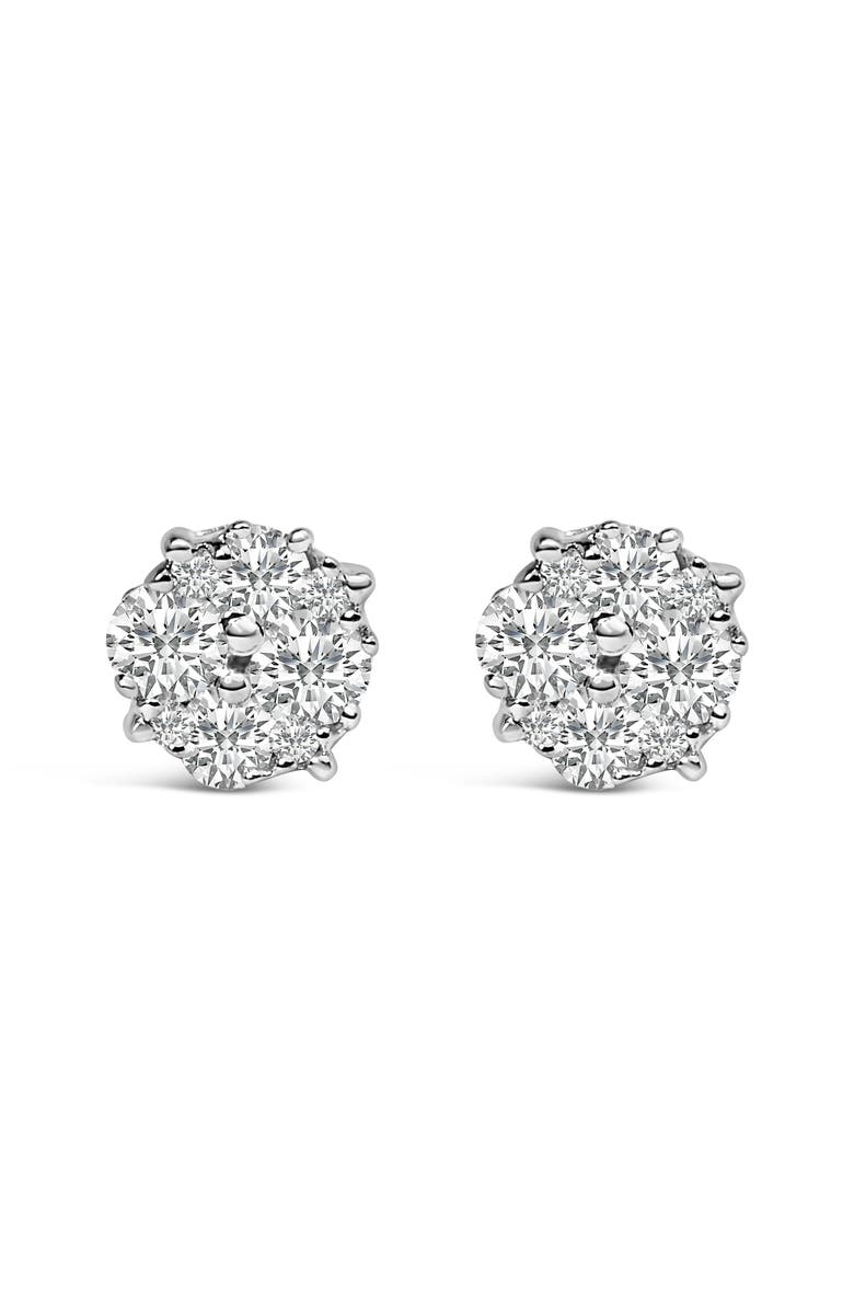 Haus of Brilliance Silver 1/2 Ct Prong RoundDiamond Cluster Stud Earring, Alternate, color, White
