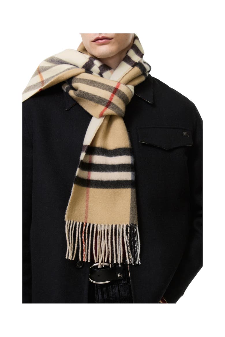 Reversible Check Cashmere Scarf, Alternate, color, Archive beige/pebble white