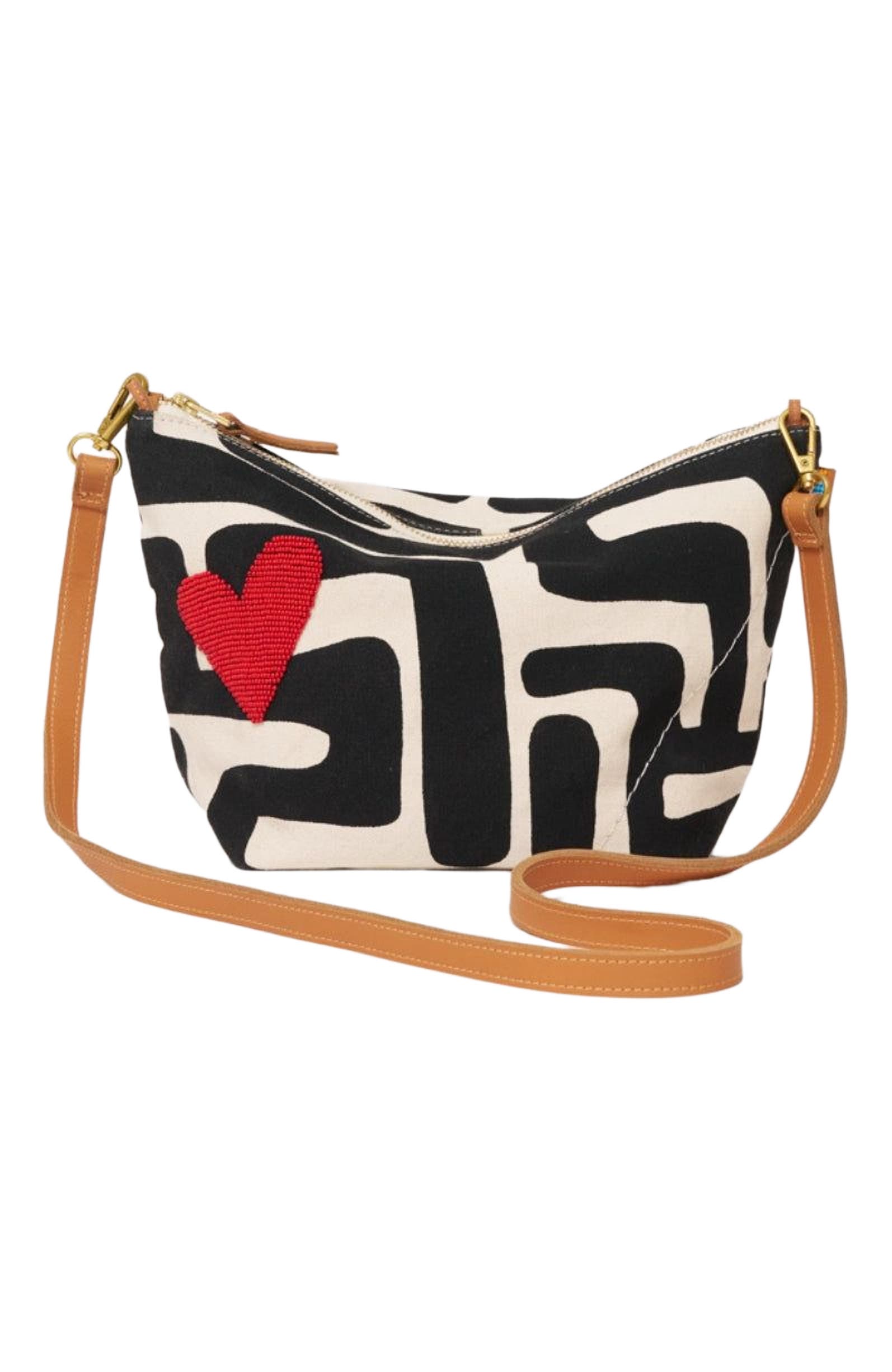 Ubuntu Life XLarge Convertible Pouch with Red Beaded Heart, Alternate, color, Black Kuba